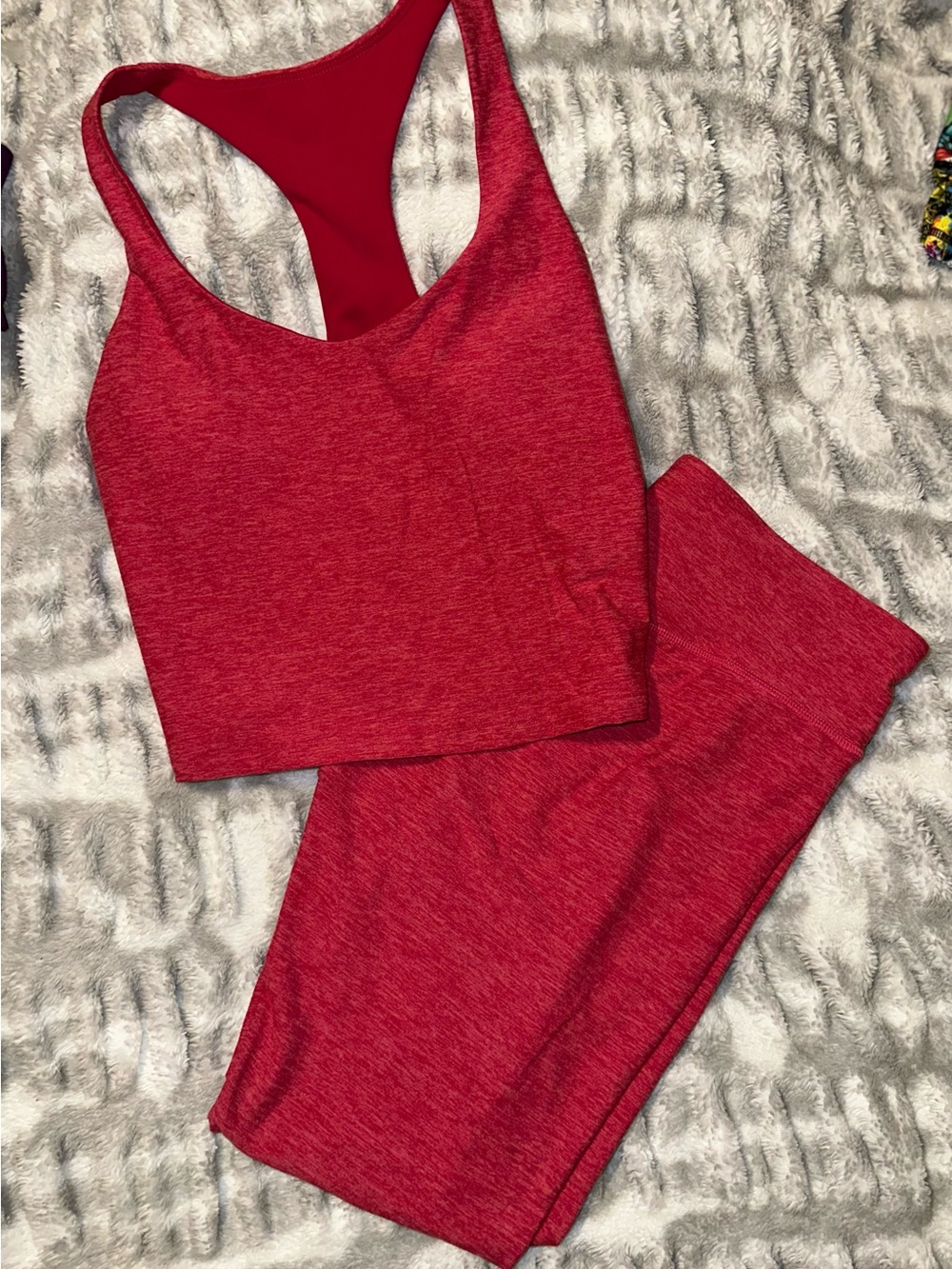 Fabletics Red Melange Racerback Crop Top & Leggings Set